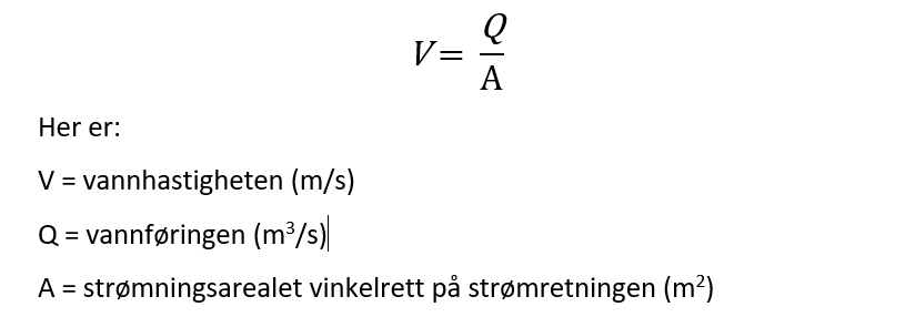 Kontinuitetslikningen løst med hensyn på vannhastigheten