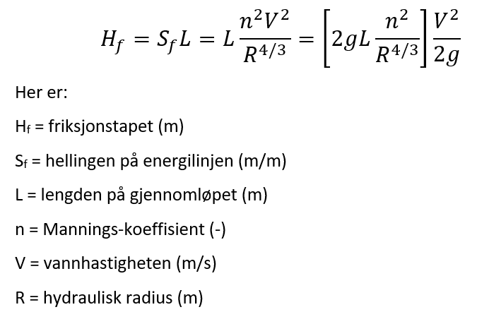 Mannings formel løst med hensyn på friksjonstapet